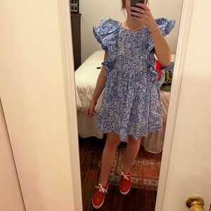 Puff sleeve blue & white Zara dress